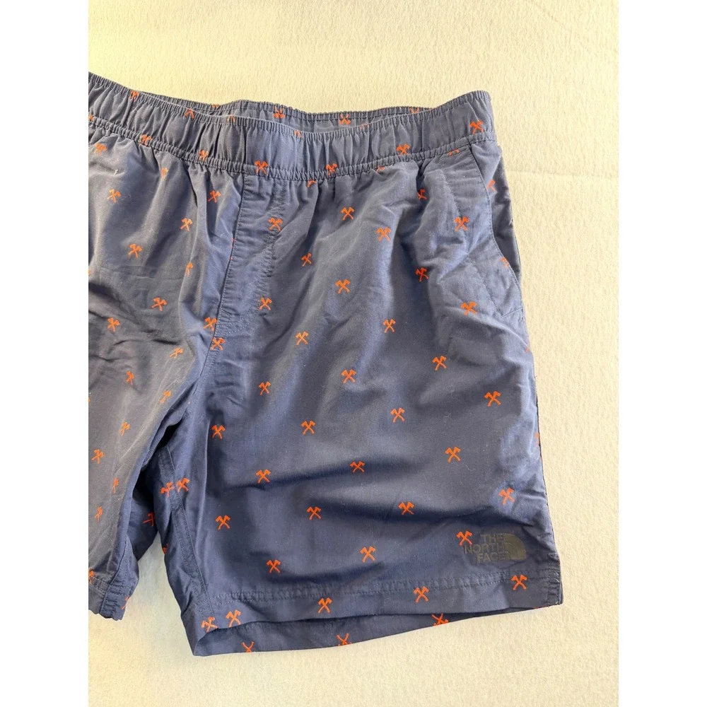 The North Face Mens Navy Blue Orange Ice Axe Print Swim Shorts Large Regular
